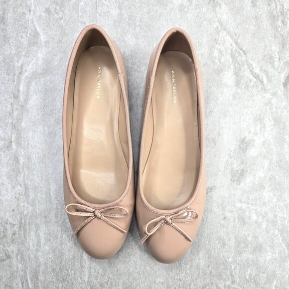 Ann Taylor Bow Ballet Flats Tan Leather Dressy Coquette Minimalist Shoe Size 6.5 - Picture 3 of 12